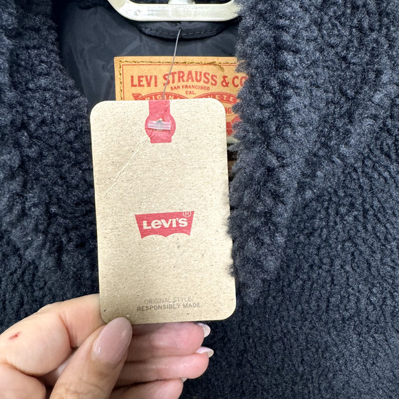 NEW Levis Mens Relaxed Fit Hybrid Trucker Jacket Black Sherpa, Denim Size Large - Picture 6 of 8